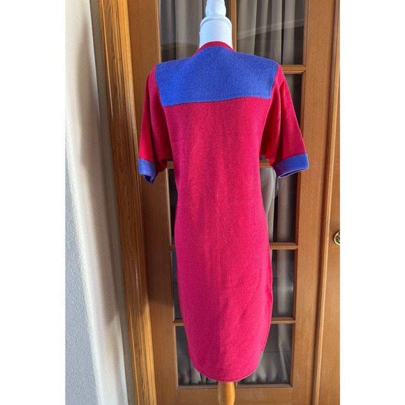 St. John Marie Gray Vintage Sweater Dress 80s Block Pink Purple Button Down Sz M - Picture 3 of 9